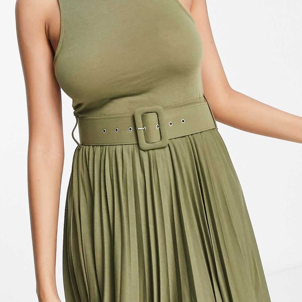 Chic Olive Green Belted Dress